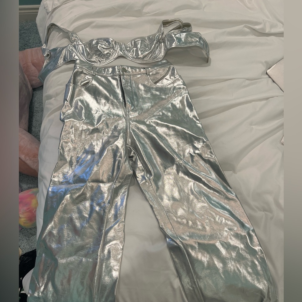 Metallic bra and jean set